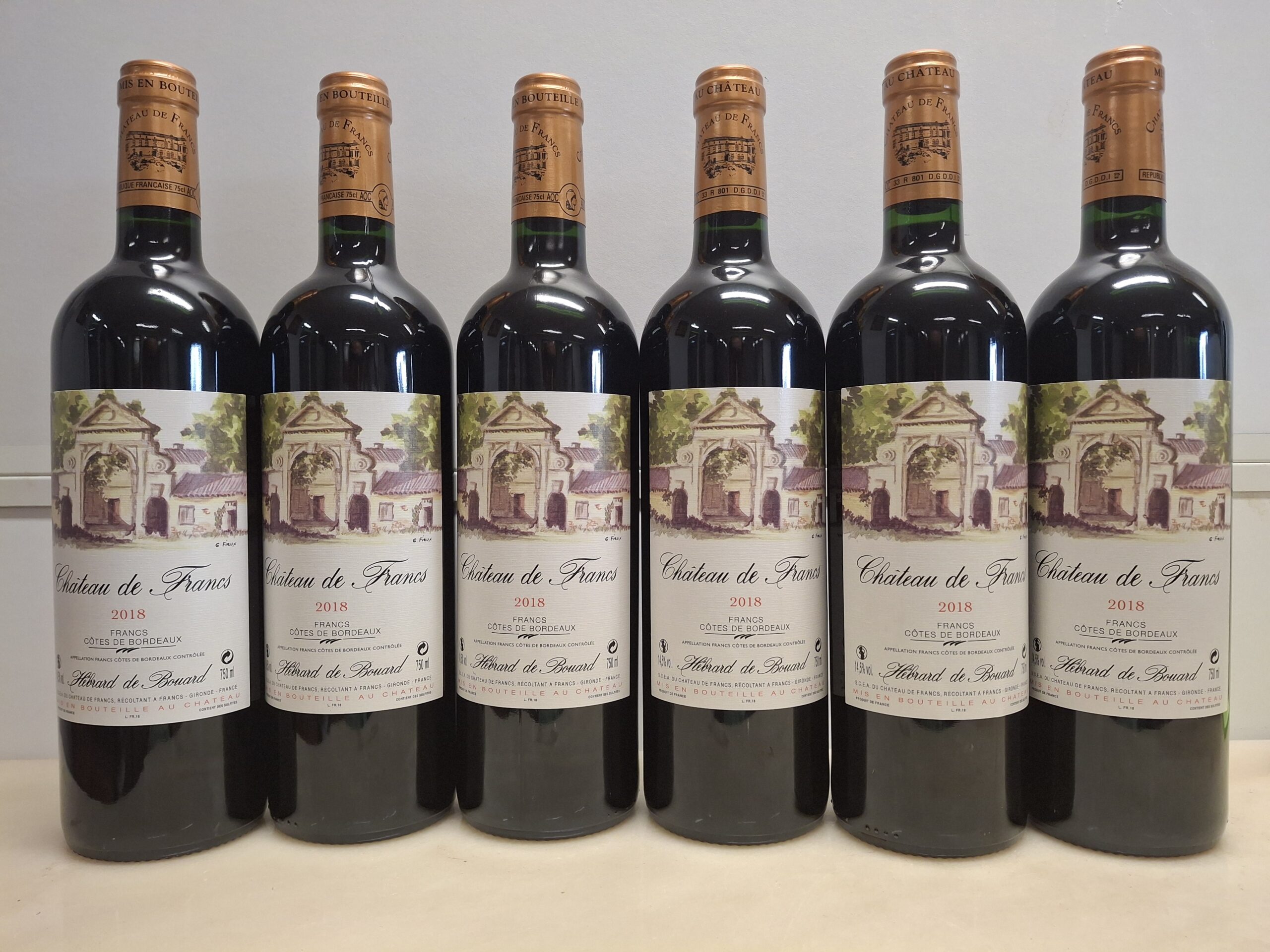 Côtes de Francs 2018 état parfait Récoltant Hébrad de Bouard Lot de 6 bouteilles
